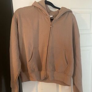 Never worn Tan Crop Zip Up Sweatshirt